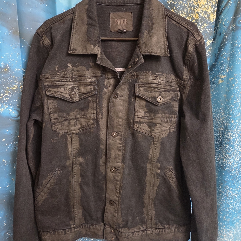 Paige XL Mens Black Distressed denim Jacket